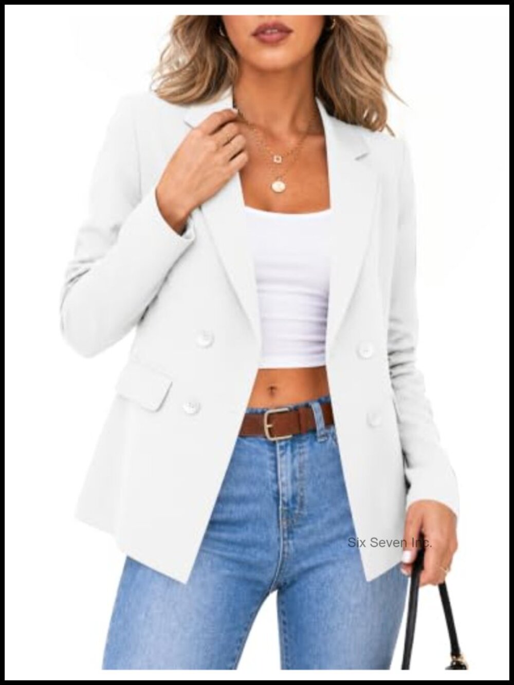 Women's Double-Breasted Blazer Notch Collar Long Sleeve Polyester